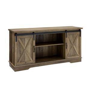 Walker Eddison Furniture 58" Sliding Barn Door Console (Rustic Oak)