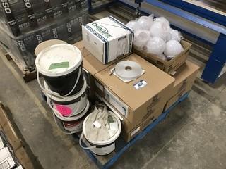 Lot of Asst. 5 Pails of Latex Adhesive,  Box of Putty Tape, etc.