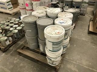 Lot of Approx. 10 Cloverdale Acrylic Paint Pails, 5 Sherwin-Williams Primer Pails, etc.