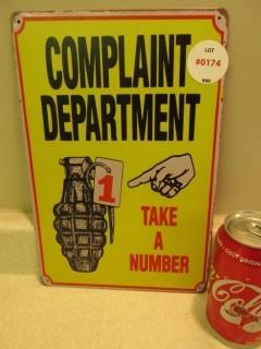 Complaint Department Take A Number Sign.