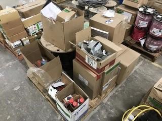 Lot of Asst. Electrical Tape, Electrical Cable, Light Housings, Joist Hangers, etc.