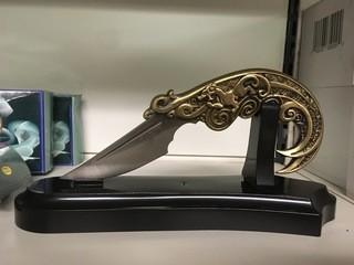 Curved Handle Dragon Knife with Stand.