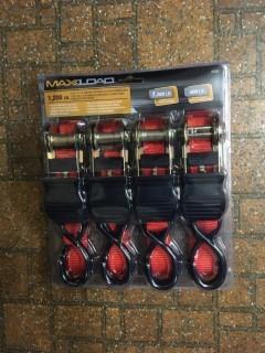 MaxLoad 4 Piece 1" x 15' 1200lb Ratchet Straps.