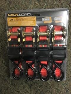 MaxLoad 4 Piece 1" x 15' 1200lb Ratchet Straps.