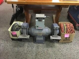 Large 2-Ended Bench Grinder, with (2) Boxes of Buffing Wheels.