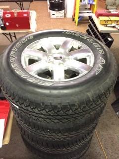 Set of (5) 2018 Jeep Wrangler Bridgestone Dueller A/T P255 70 R18 Tires c/w Jeep 18" Rims. New Take-Offs 100% Tread. 