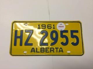 1961 Alberta License Plate.