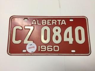 1960 Alberta License Plate.