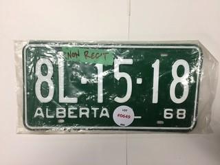 1968 Alberta License Plate.