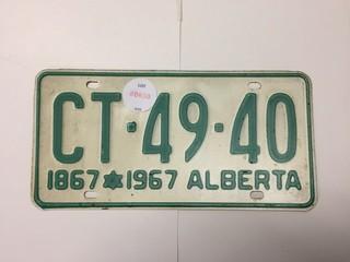 Alberta Centennial License Plate.