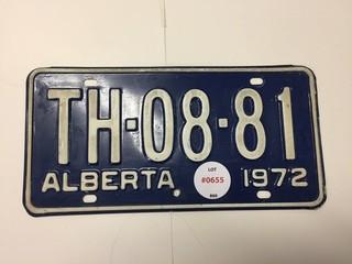 1972 Alberta License Plate.