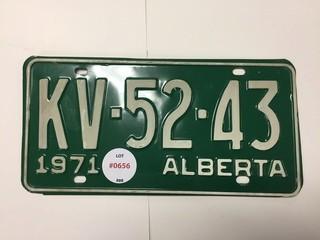 1971 Alberta License Plate.