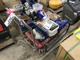 Lot of Hydraulic Lift Cart w/ Asst. Nails and Screws, etc.