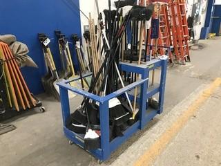 Janitorial Cart w/ Brooms, Dust Pans, etc.