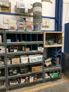 Shelving and Contents including Asst. Fastners, Coil Nails, Staples, Screws, etc.