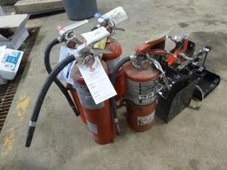Qty Of ABC Fire Extinguishers, (4) 10LB, Various Holders