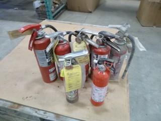 Assorted Fire Extinguishers, (1) 3lm BC Extinguisher, (1) 25lb ABC Extinguisher, (5) 5lb ABC Extinguishers (W-1-3-2)