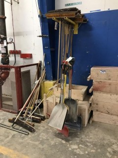 Lot of Asst. Brooms, Shovels and Scrapers.