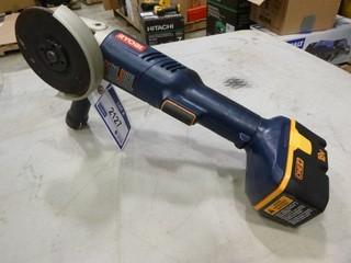 Ryobi 4.5" Cordless Angle Grinder, 18V c/w Battery, Grip, Grinder Guard, and Used 4" Grinding Disc and Charger, Model P420, SN AG0827 41917 (Positional Battery Pack) (W-2-4-2)