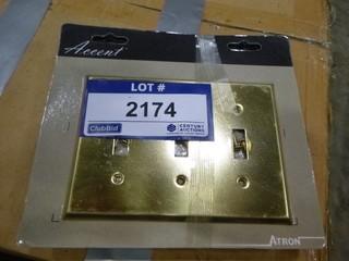 New (7) Accent Switch Plates, Brass Plated, 3 Gang Screw In Sub Plate (W-2-3-3)