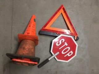 Traffic Cones, Sign, & Emergency Triangle.