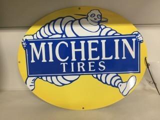 19-3/4" x 15-3/4" Michelin Tire Porcelain Sign.