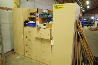 Lot of 2 Wardrobes, 2 4-Drawer Storage Cabinets, Work Gloves, etc.