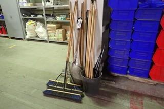 Lot of Asst. Brooms, Shovels and Squeegees.