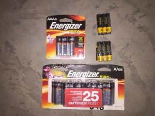 Lot of (25) AA Energizer batteries, (25) AAA Batteries.