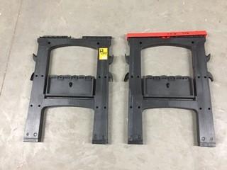 Set of (2) Plastic Folding Sawhorses, Missing One Top.