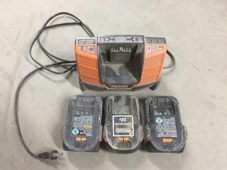 Ridgid Charger with (3) 18V Batteries.