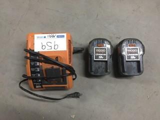 Ridgid Charger with (2) 18v Batteries.