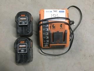 Ridgid Charger with (2) 18v Batteries.