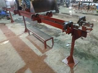 Pipe Testing Stand With Rollers and Pipe Vise, Approx. 16' Long, 10" x 4" Deep Tray w/ Small Under Stand