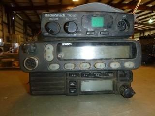 (1) Radio Shack CB Radio, (1) Uniden CB Radio, (1) Vertex Standard CB Radio, No Mic