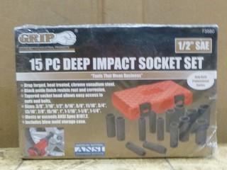15PC 1/2" SAE Deep Impact Socket Set in Case (W-4-1-3)