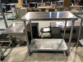 Stainless Steel Kitchen Table 23"x40"x39" c/w Side Table 23"x18".