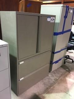 2 Drawer Metal Filing Cabinet w/ Cupboard 36" x 18" x 56"