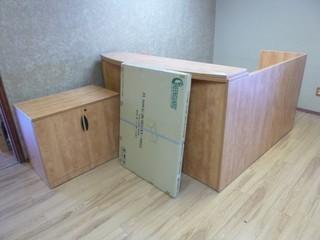 73" x 73" x 41" Corner Desk w/ Storage and 3.5" x 22" x 29" Side Cabinet