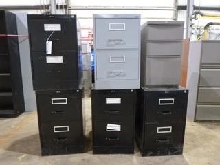 Qty Of (5) 2-Drawer And (1) 3-Drawer Metal Filing Cabinets *No Keys*