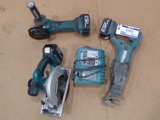 (1) Makita Reciprocating Saw,  (1) Circular  Saw, 6 1/2" Blade, (1) Makita Grinder, (1) Battery Charger (W-5-4-1)