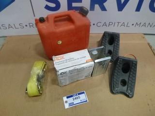 Wedco 9.4L Gas Container, C/w (3) Sawhorse Brackets, 2" Ratchet Buckle w/ Strap, Tire Chalk Block (W-5-5-1)