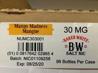 Lot of (10) Baker White Mango Madness 30mg/ml Vape Juice.