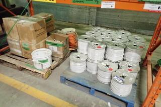 Lot of Approx. 28 Spools MND Electrical Wire, 2 Pails Paint Quick Prime LVOC, 6 Cases of Plastic Horseshoe Shims, etc.