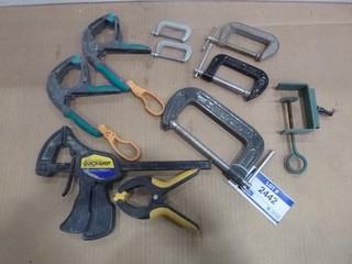 (2) 2" Clamps, (1) Quick-Grip Bar Clamp, (2) 3" C Clamp, (1) 5" C Clamp (W-5-4-1)