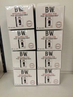 Lot of (8) Baker White Refillable Pod Packs (8 Per Pack).