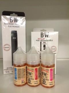 Baker White Electronic Cigarette Starter Kit With (2) Refillable Pod Packs & (3) Assorted Vape Juices.