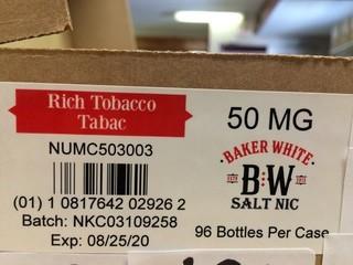 Lot of (12) Baker White Rich Tobacco 50mg/ml Vape juice.