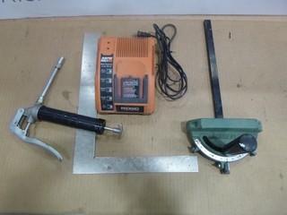 Ridgid Rapid Mac Battery Charger, C/w Construction Square and Grease Gun (W-5-3-3)