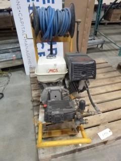 Portable Pressure Wash Gas Engine, C/w Honda GX 390, Hose and Hose Reel * Note Missing Wheels, Engine Transported on Side, No Water Tank* (W-5-1-3)